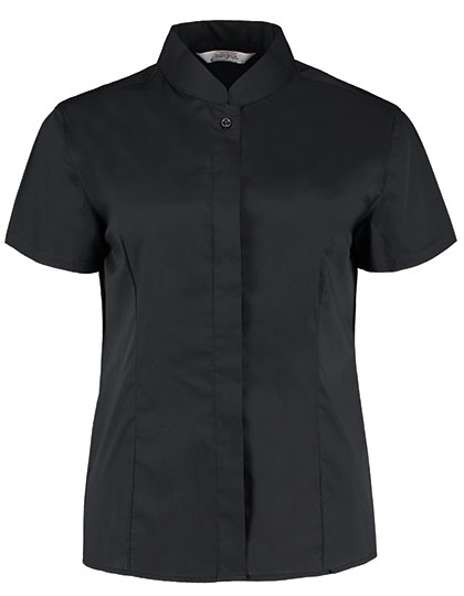 K736 Women´s Tailored Fit Shirt Mandarin Collar Short Sleeve 44 (XXL/18) / Black