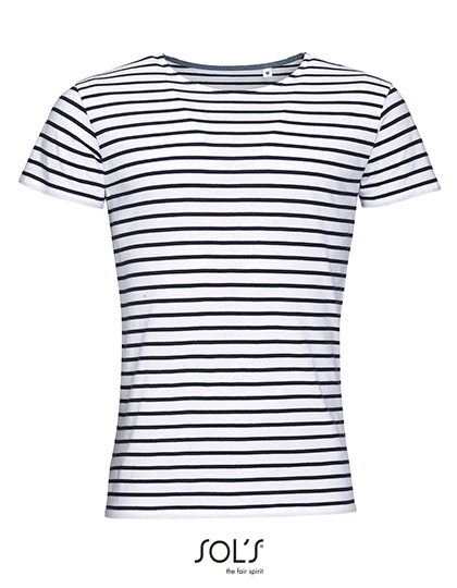 L01398 Men´s Round Neck Striped T-Shirt Miles S / White/Navy