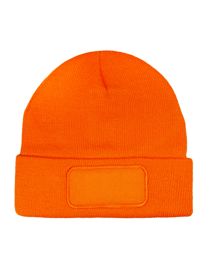 C1451 Strickmütze mit Patch One Size / Orange