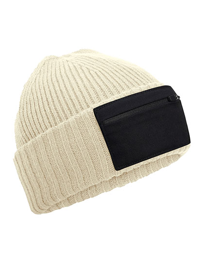 CB334R Zip Patch Beanie One Size / Sand/Black