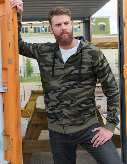 BU8615 Full Zip Camo Hooded Sweat Jacket