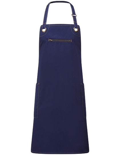 PW121 'Barley' Contrast Stitch Sustainable Bib Apron 86 x 72 cm / Navy (ca. Pantone 533C)/Camel (ca. Pantone 2318C)