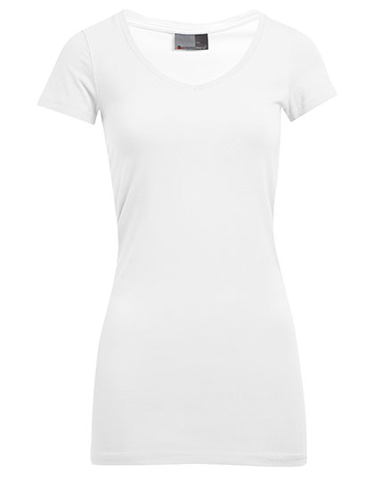 E3087 Women´s Slim Fit V-Neck-T Long XS / White