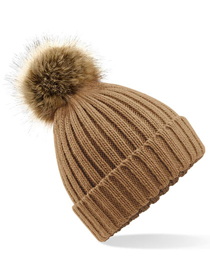 CB412 Faux Fur Pop Pom Chunky Beanie