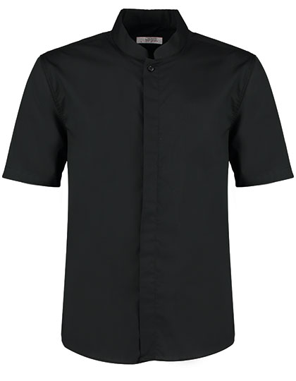 K122 Men´s Tailored Fit Mandarin Collar Shirt Short Sleeve 41/42 (L/16-16H) / Black