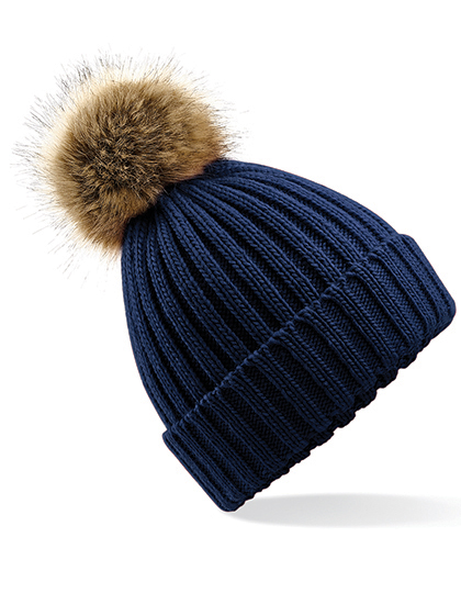 CB412 Faux Fur Pop Pom Chunky Beanie One Size / Navy