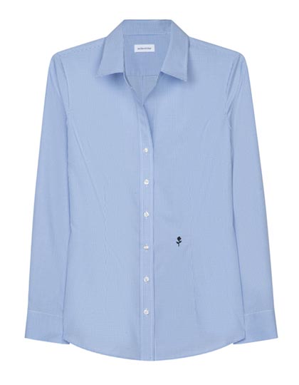 SN080619 Women´s Blouse Slim Fit Check/Stripes Long Sleeve 32 / New Check Light Blue - White