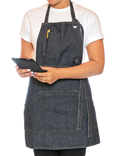 LF116 Utility Apron Bib Washed Denim 91 x 71 cm / Black-Grey