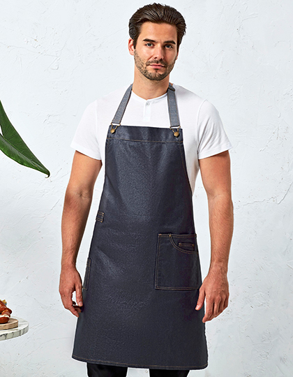 PW134 District Waxed Look Denim Bib Apron