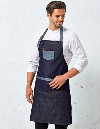 PW127 Domain Contrast Denim Bib Apron