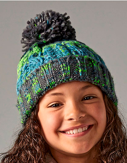CB486b Junior Corkscrew Pom Pom Beanie