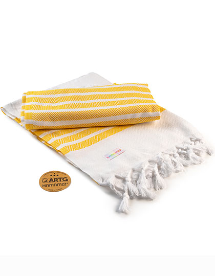 AR053 Hamamzz® Dalaman Towel 100 x 180 cm / White/Dark Yellow