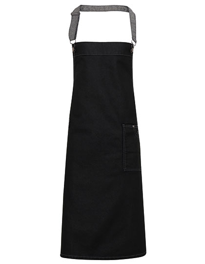 PW134 District Waxed Look Denim Bib Apron 72 x 86 cm / Black Denim (ca. Pantone 433C)