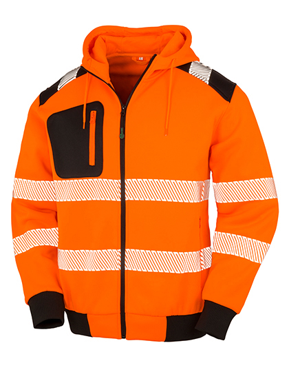 RT503 Recycled Zipped Safety Hoody S / Fluorescent Orange/Black