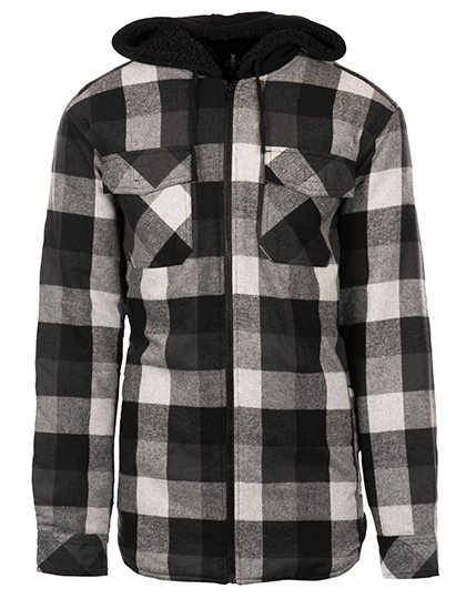 BU8620 Men´s Flannel Jacket With Sherpa Hoodie S / Black - Grey (Checked)