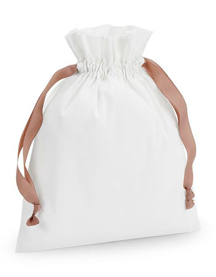 WM121 Cotton Gift Bag with Ribbon Drawstring S (15 x 22 cm) / Soft White/Rose Gold