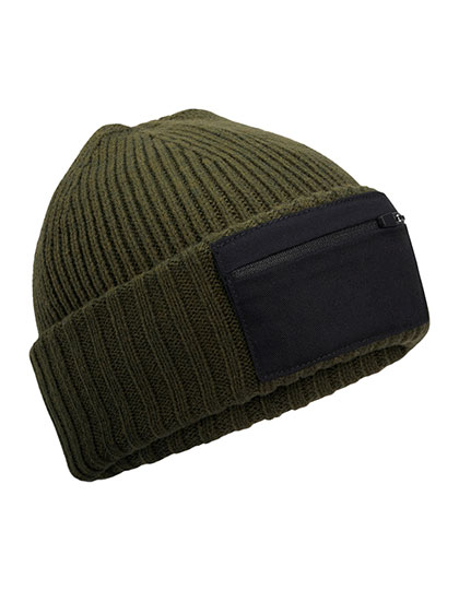 CB334R Zip Patch Beanie One Size / Military Green/Black