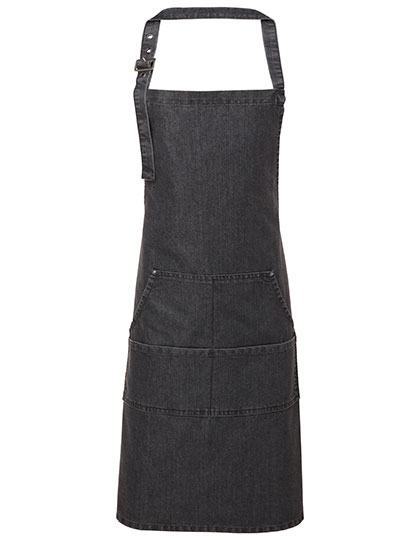 PW126 Jeans Stitch Denim Bib Apron 72 x 86 cm / Black Denim (ca. Pantone 433C)