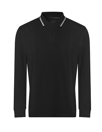 JP103 Long Sleeve Tipped 100 Polo S / Deep Black/White